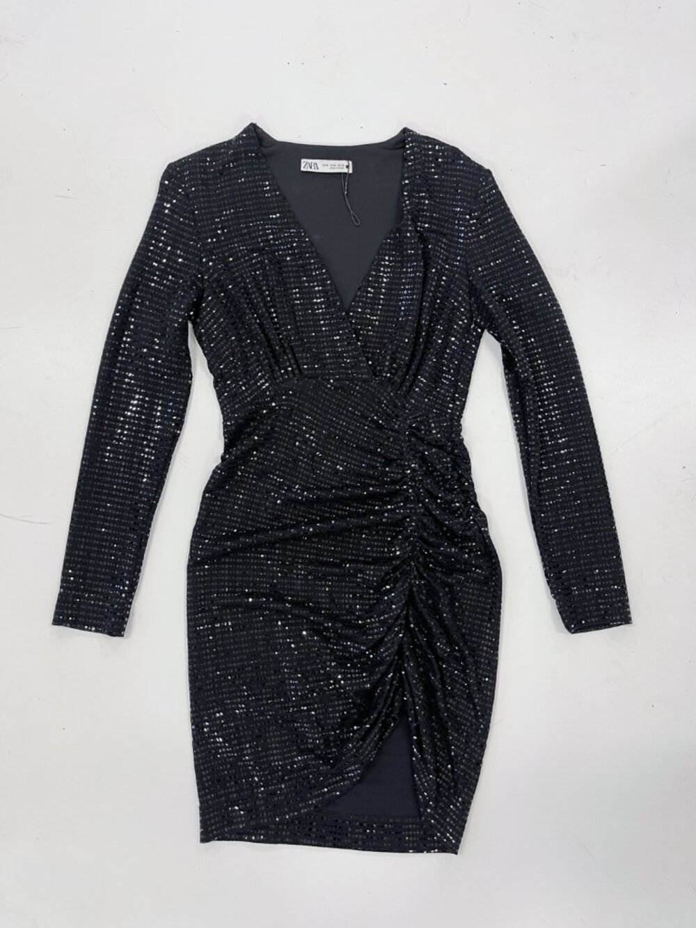 Zara size M stretch sparkly black mini dress - Picture 2 of 7